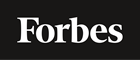 Forbes logo, American business and finance magazine, on a black background.